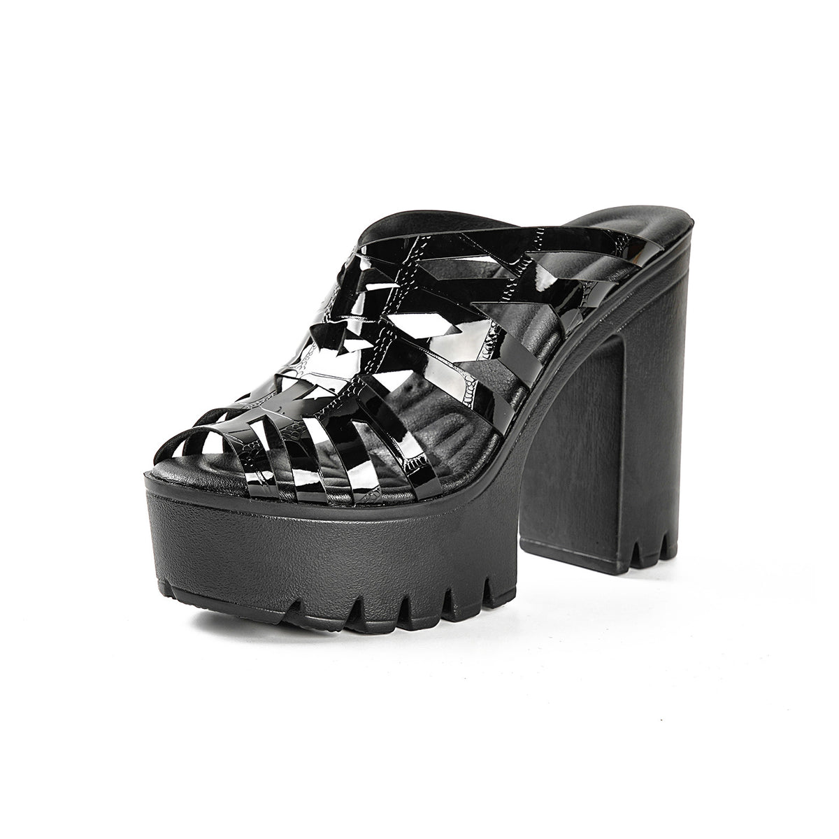 Summer 2026 New Roman-Style Cut-Out Peep-Toe Sandals with Block Heels and Thick Platform Soles