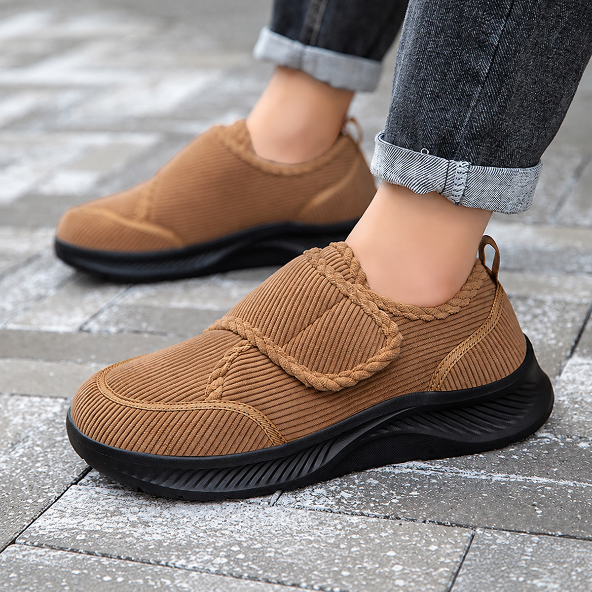 Women's Cozy Corduroy Hook-and-Loop Casual Shoes